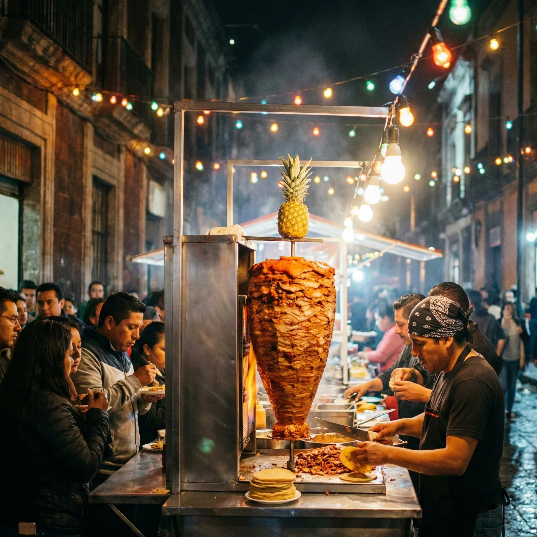 Tacos al pastor sur un stand de rue à Mexico