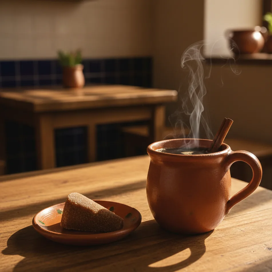 Tasse en terre cuite de café de olla avec bâton de cannelle