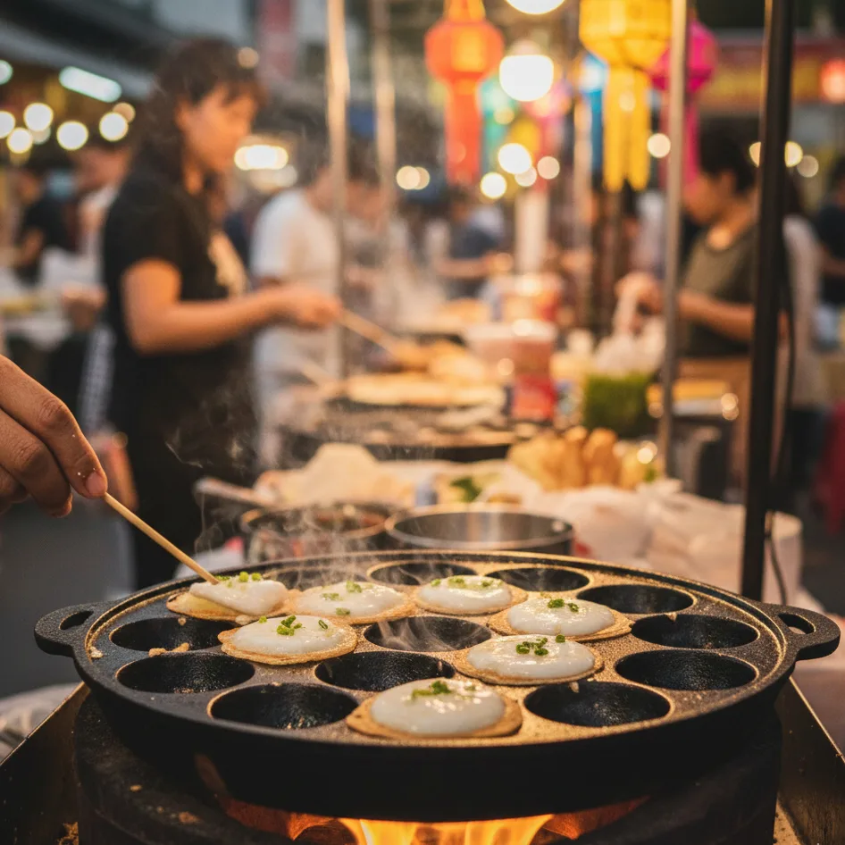 Kanom krok coconut pancakes Bangkok