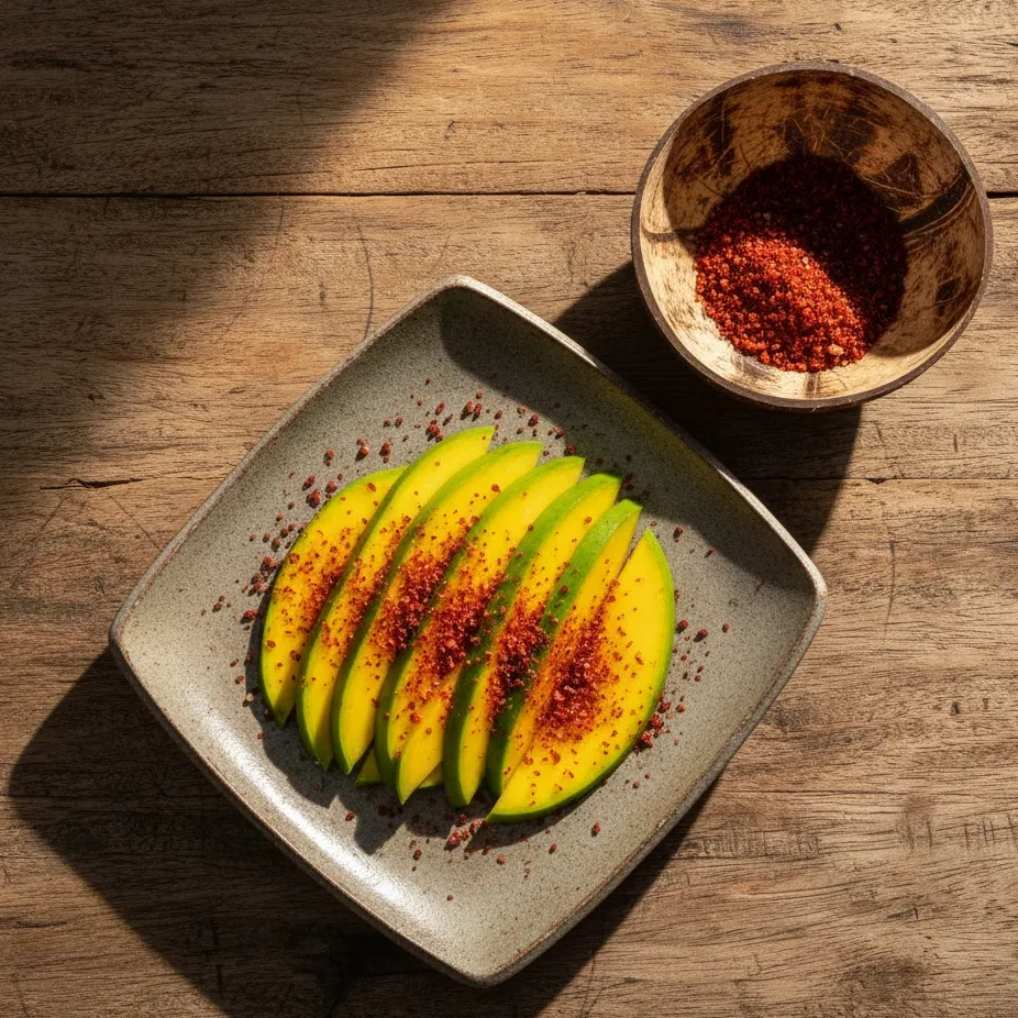 Assiette rustique de mangue verte pimentée