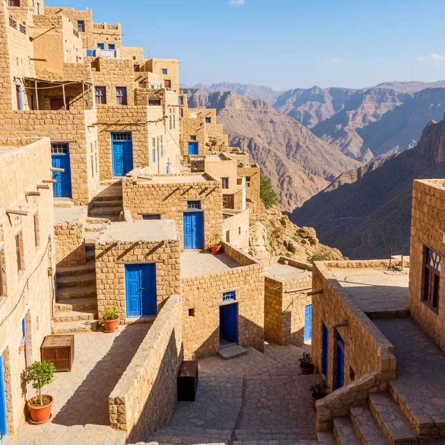 village suspendu pierres Jebel Akhdar Oman